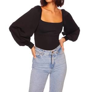 Susana Monaco Elegant Black Square Neck Blouse